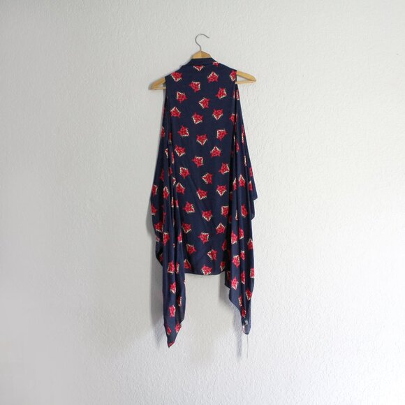 Fashion Vest Shawl navy cute pink fox print Sleeveless layer top OS one size - Picture 3 of 9